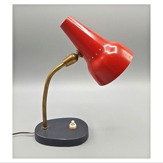 METALARTE style Jacques BINY MATHIEU Small red design lamp ca.50s