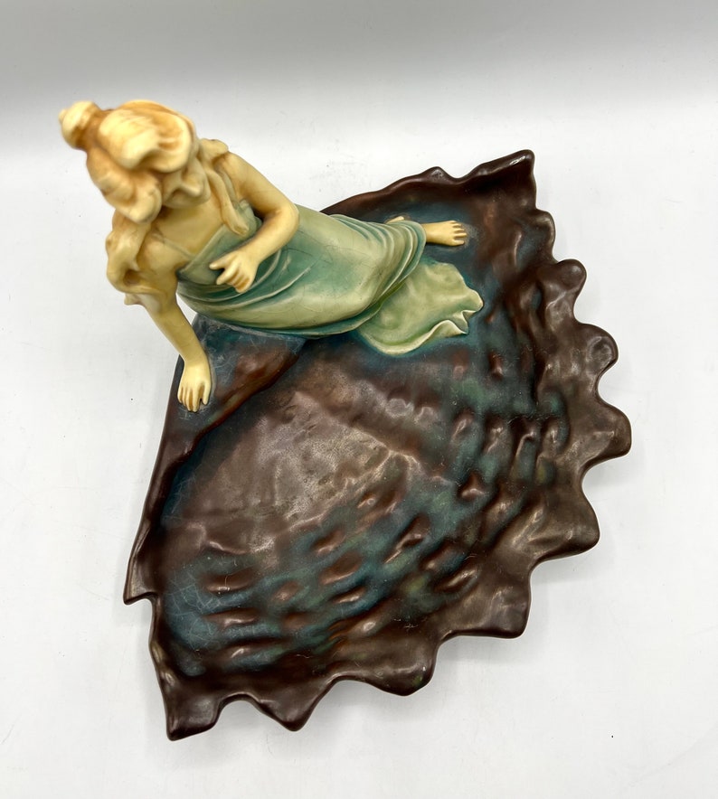 Bloch R BERNARD BLOCH R DUBITZKY Sculpture Tray Shell Woman Figure Ceramic ...