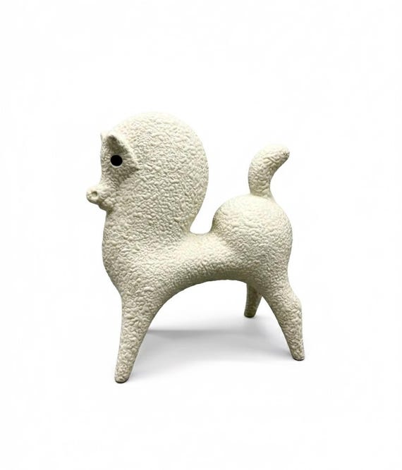 ROBERTO RIGON Style Stone-like Ceramic Horse Grainy Cream White ca.80s Rare