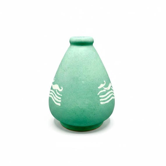 Pequeño jarrón Art Deco de cerámica por A. COURANT para GIVRE D'Emeraude La Faïence De Paris 50s