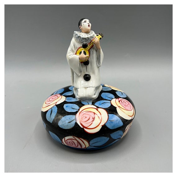 ALADIN France André-Vincent BECQUEREL Porcelain Box PIerrot Art Deco Compact Bombonera Rare Luxe