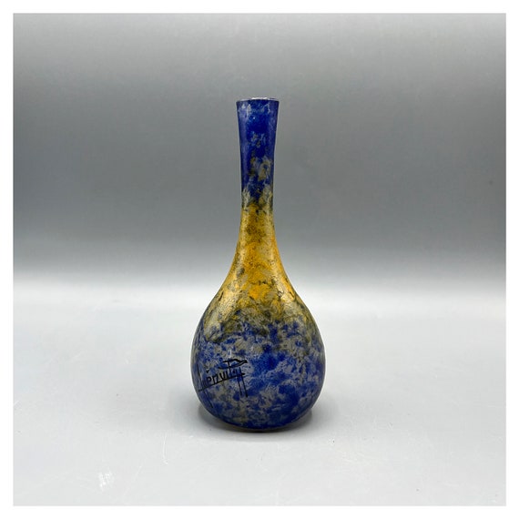 Henri Quenvil Paris Ancient vase Small Crystal Violetero Art Deco Cameo Pate Verre Nouveau 30s