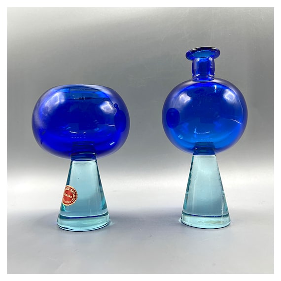 ARCHIMEDE SEGUSO Couple Chandeliers Murano Glass Vintage Blue Decor Vase Rare Italy 60s