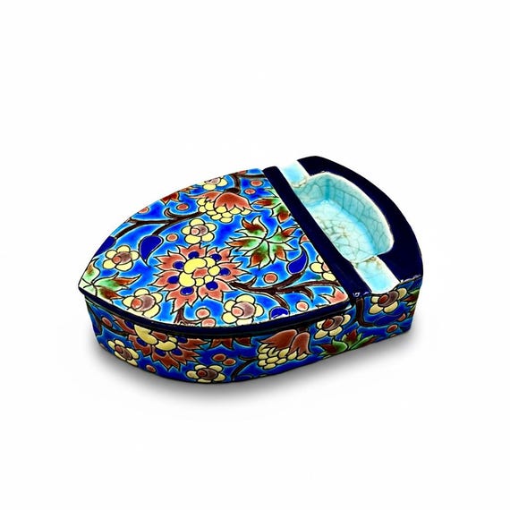 LONGWY Ashtray Emaux France Antique Ceramic Cigarette Box Art Nouveau Atelier d'Art Faience, 1930s