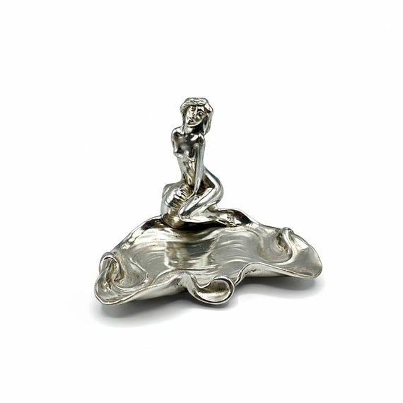 WMF Empty Tray Pockets JUGENDSTIL Lady nude Woman Snail Modernist Antique Collection Bowl Container Art Nouveau ca.1900