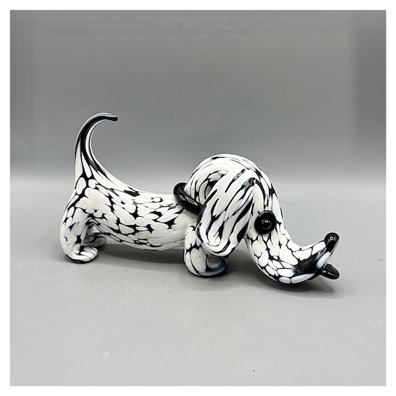 ARCHIMEDE SEGUSO Figura Perro Dachshund Murano Blanco Negro 60's