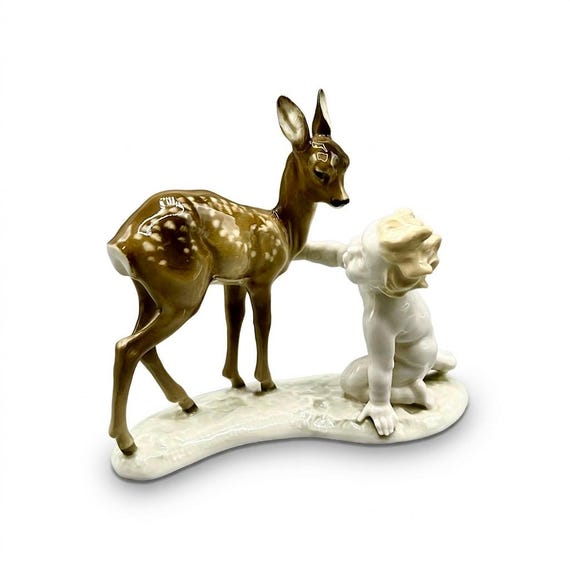KARL TUTTER HUTSCHENREUTHER Rare Fine Porcelain Figurine Bambi Angel Cherub Antique Signed