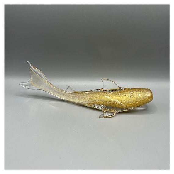 SHARK MURANO AVENTURINE Figurine Glass Murano Vetri d'Arte Archimede Seguso attributed Gold Whale Fish Design Exclusive Italy 80s