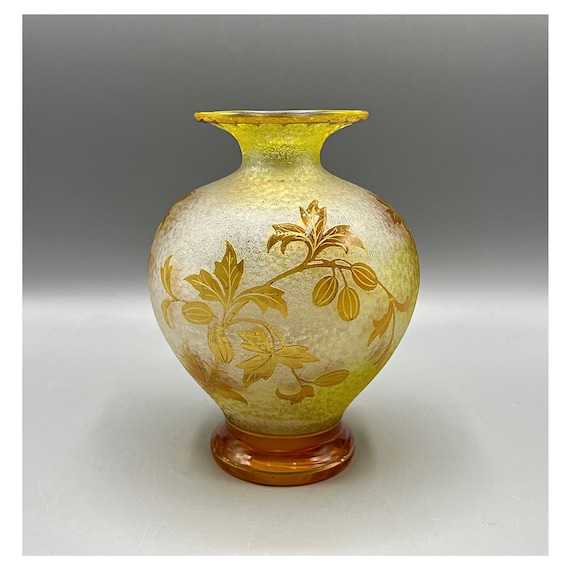 SAINT LOUIS ST Acid Etched Vase Yellow Cameo French Cameo Floral Art Nouveau 1900