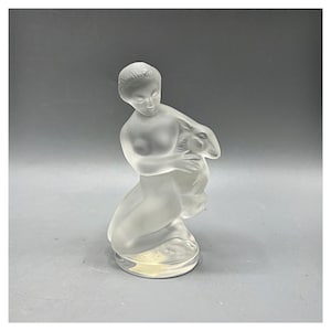 DIANE LALIQUE France Figure Diana with Fawn Deer Crystal Glazed René Figurine