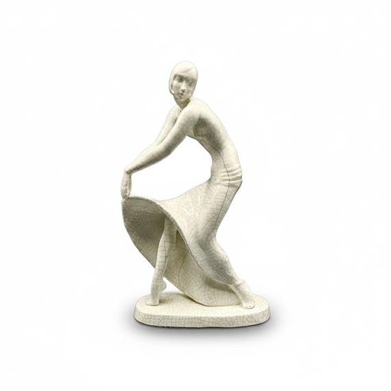 SITZENDORF TÄNZERIN SCULPTURE Bavaria Germany Figure Dancer Ceramic old crackle rare Art Deco model