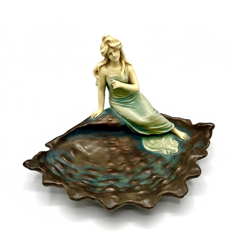 Bloch R BERNARD BLOCH R DUBITZKY Sculpture Tray Shell Woman Figure Ceramic ...