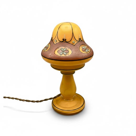 Small BOHEMIA Czech Lamp mushroom Czechoslovakia style POWOLNY LOETZ Tango Lötz Art Nouveau Modernist Glass Orange Antique