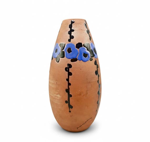 JEAN LECLERC VALLAURIS Floral Oriental Art Deco Ceramic Vase