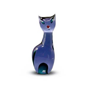 ANTONIO DA ROS Grande scultura figura di gatto in vetro di Murano Cenedese Raro design collezione Zoo Italia anni '60