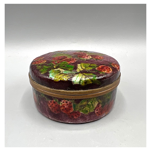 JULES SARLANDIE Antique Jewelery Box Floral Motif Strawberries Glazed LIMOGES Art Deco 30s France