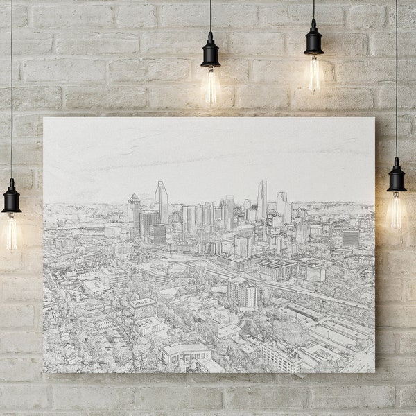 Charlotte, North Carolinas silhuett - Abstrakt canvastavla för modern hem- och kontorsinredning