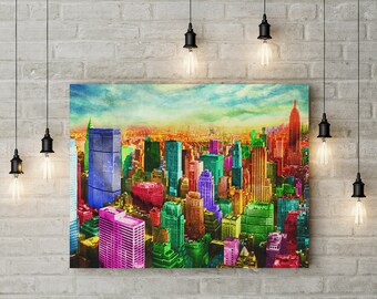 Manhattan Skyline Abstrakte Leinwand Wandkunst - Modernes NYC Home Dekor | New York Housewarming Geschenk