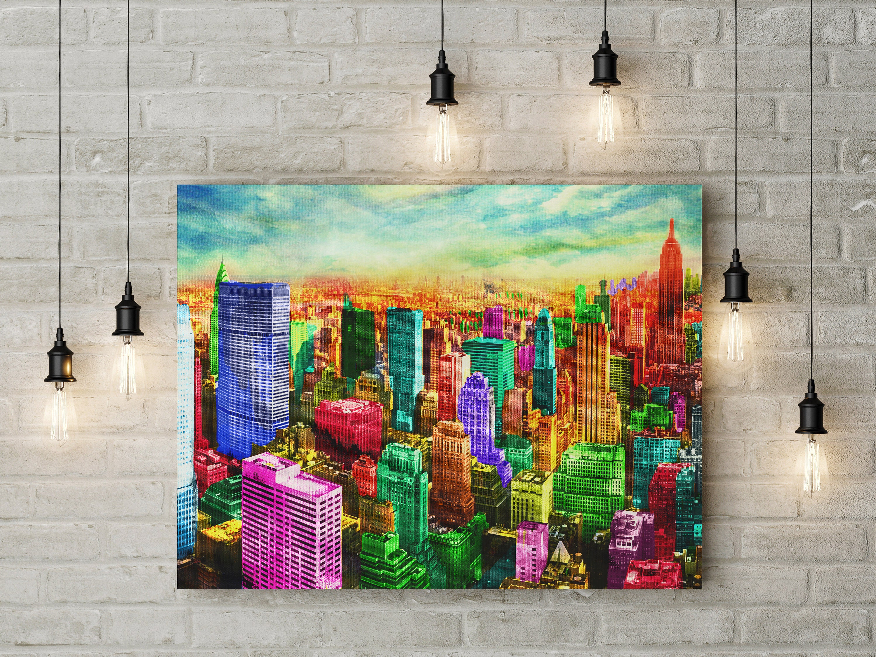 Manhattan Skyline Abstract Canvas Wall Art – Modern NYC Home Decor ...