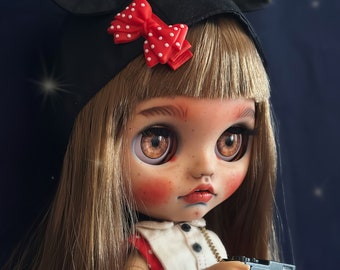 Exclusive collection  Blythe doll the mouse with long brown hair in a hat with ears