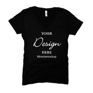 Next Level 1540 Black Mock Up V-Neck T-Shirt Ideal V Mock-Up Women&#39;s Mockup White Background Tee Shirt Design Template sc5