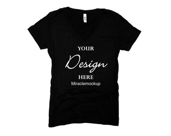 Black V-Neck T-Shirt Mockup: Women's Tee Design Template (Digital Download)