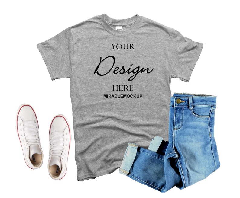 Download Sport Grey Gildan 500 Mock Up Shirt White Background Jeans | Etsy