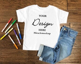 Kids White T-Shirt Mockup: Tagless Toddler Shirt Flat Lay (Digital Download)