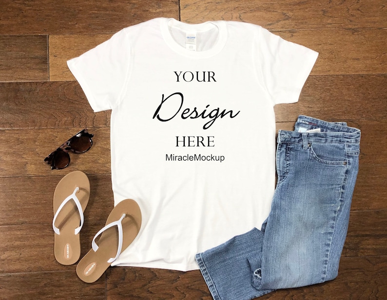 White Gildan Softstyle Mock Up 64000 Shirt Mock-Up Spring ...
