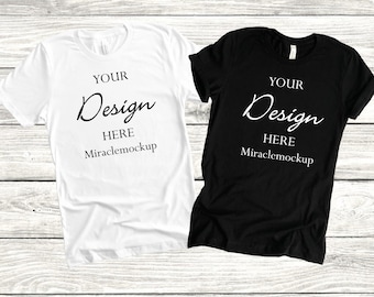 Maqueta de la camiseta unisex Bella Canvas 3001, blanca y negra (descarga digital)