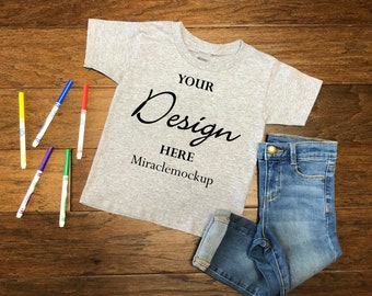 Kids Sport Grey T-Shirt Mockup: Toddler Flat Lay (Digital Download)