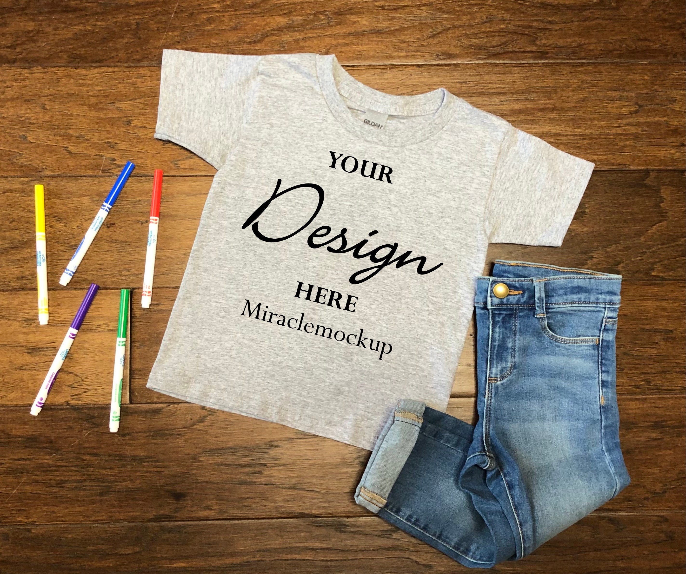 Kids White Mock up Toddler T-shirt Tagless No Tag Toddler Shirts Jeans  Markers Children Flat Lay Mockup Template Nm5 