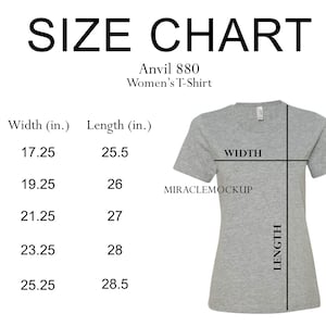 Anvil 880 Size Chart Mock up Ladies Women&#39;s T-Shirt Short Sleeve S-2XL Tee Sizing Mockup