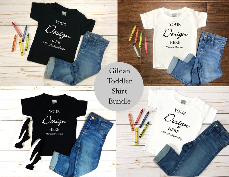 Download Kids Gildan Shirt Bundle Toddler Mock up Black White T-Shirt | Etsy