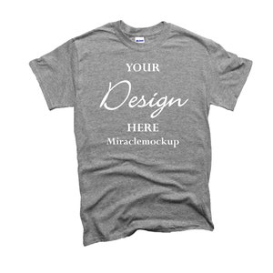 Gildan Softsyle Graphite Heather 64000 Mock Up Shirt White Background Mock-Up Tee Mockup T-Shirt Design Template fp7