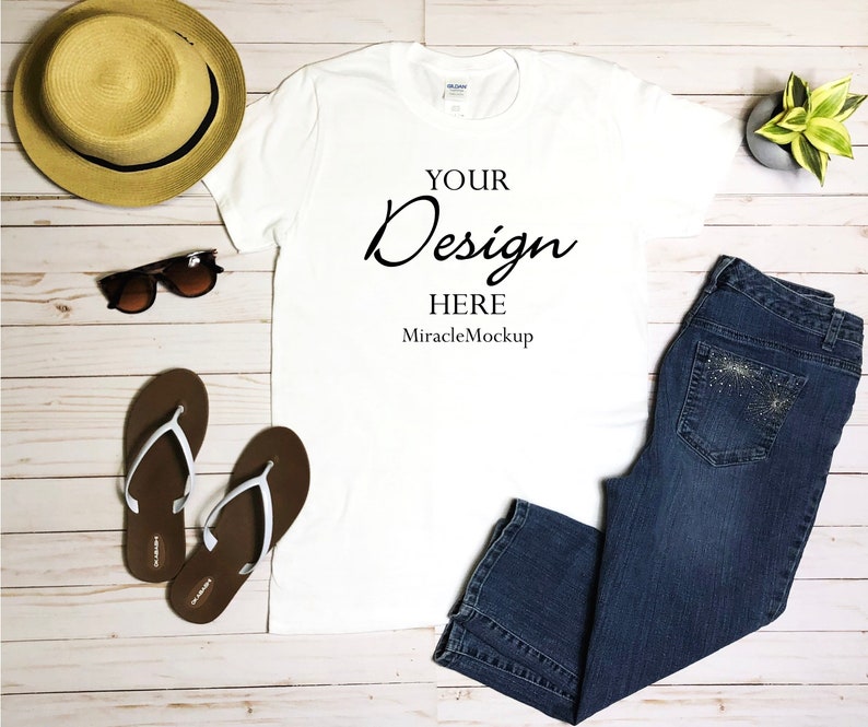 Download White Gildan Softstyle Mock Up 64000 Mock-Up Gildan Mockup ...