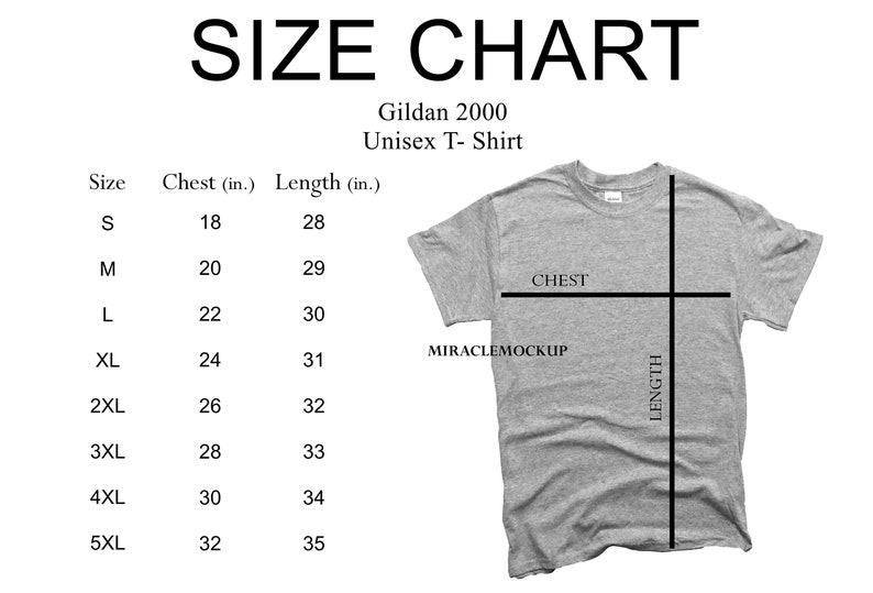 Size Chart Gildan 2000 Mock Up Shirt Sizing Chart Heavy | Etsy