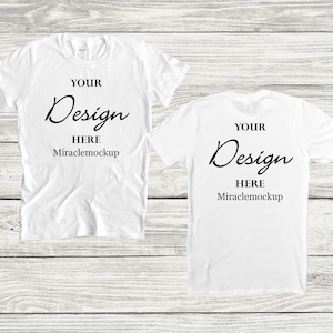 May include: White t-shirt mockup with the text "YOUR Design HERE Miraclemockup" on the front and back.