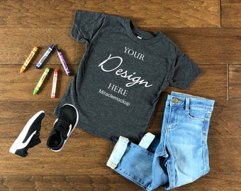 Kids Heather Dark Grey Bella Canvas T-Shirt Mockup (Digital Download)