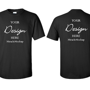 Front & Back Black Gildan Mock Up G2000 Mock-Up White Background Gildan Mockup Men&#39;s Tee Shirt T-Shirt n2 Design Template