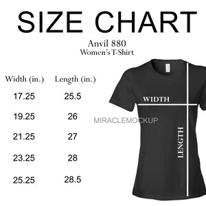Anvil 880 Size Chart Mock up Ladies Women&#39;s T-Shirt Short Sleeve S-2XL Tee Sizing Mockup