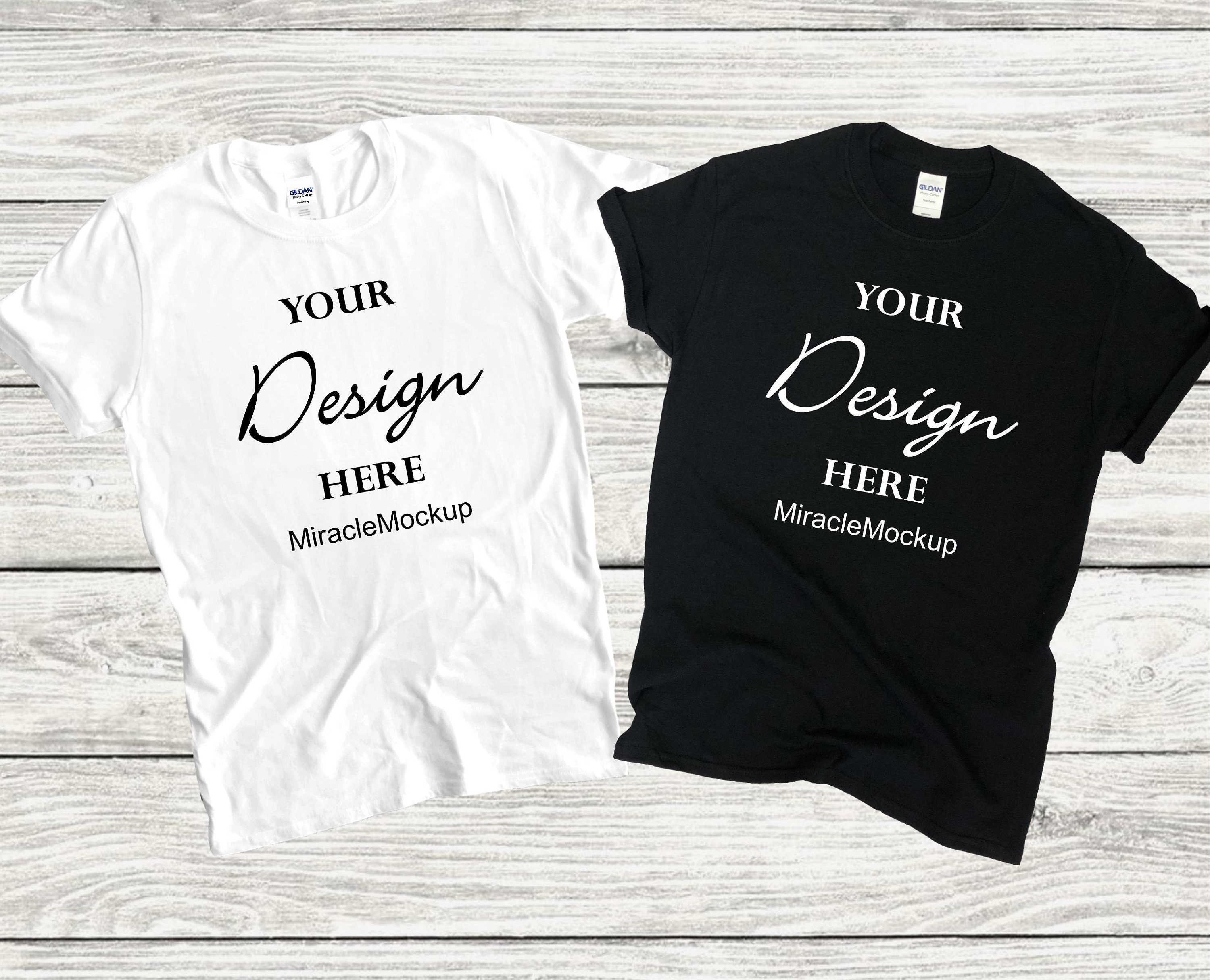 Download White Black Gildan Mock Up Shirt Gildan 2000 Wood Background Etsy