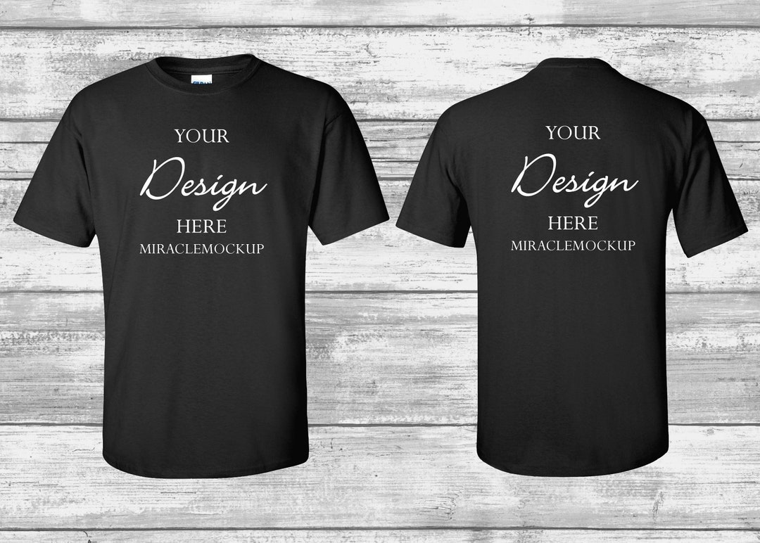 Front & Back Black Gildan Mock up 5000 Mock-up Wood Background - Etsy