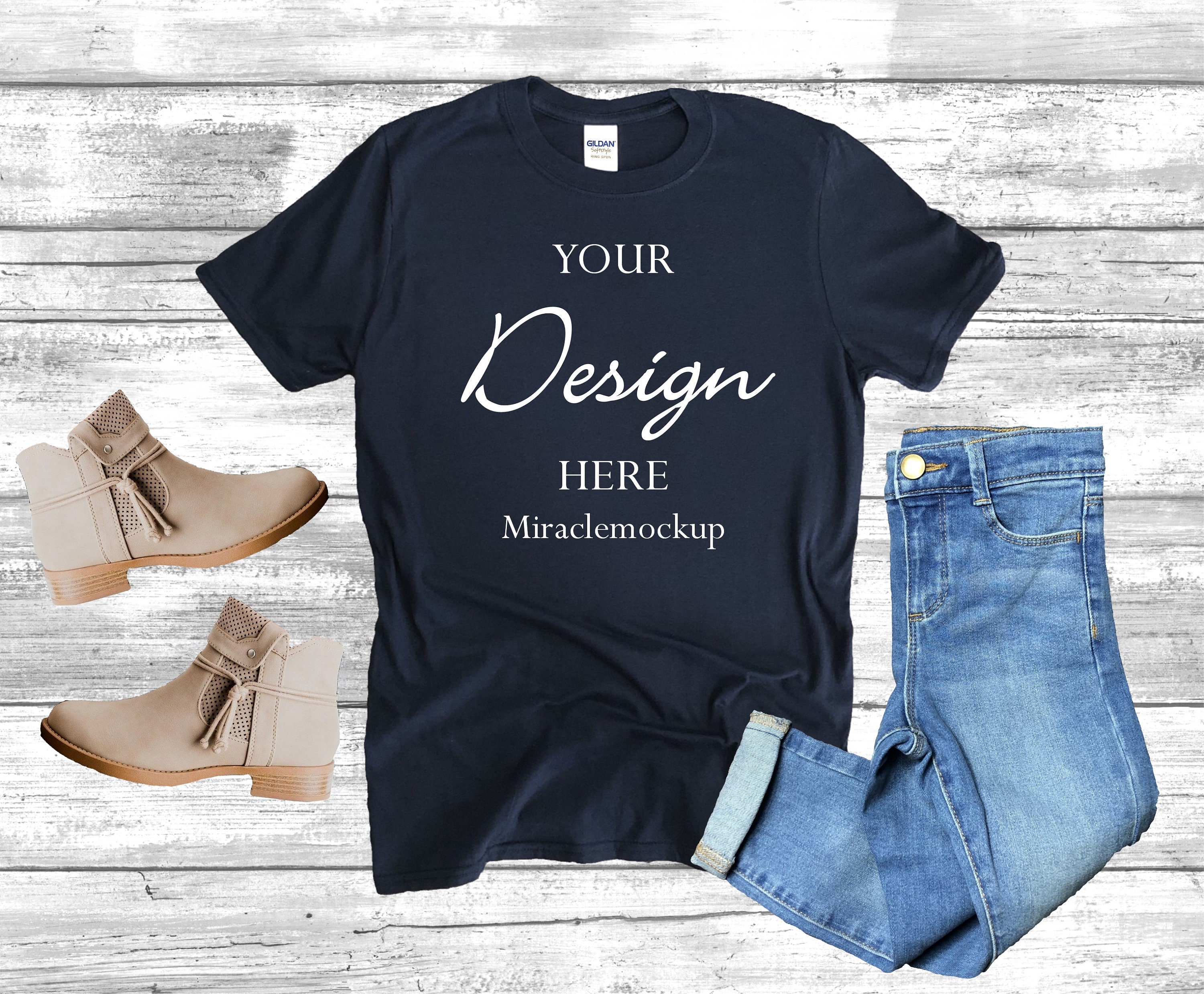 Download Gildan Navy Softstyle Shirt Mock up 64000 Mock-up Gildan ...