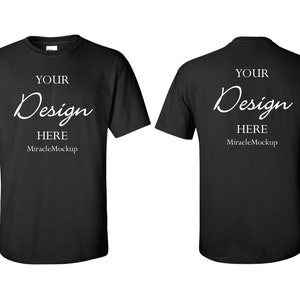 Front & Back Black Gildan Softstyle Mock up 64000 Mock-Up White Background Gildan Mockup Men&#39;s Unisex Tee Shirt T-Shirt Design Template