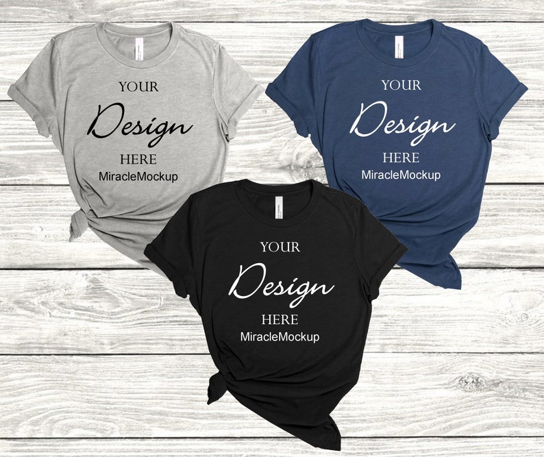 Download Black Athletic Heather Navy Bella Canvas 3001 Mock up ...