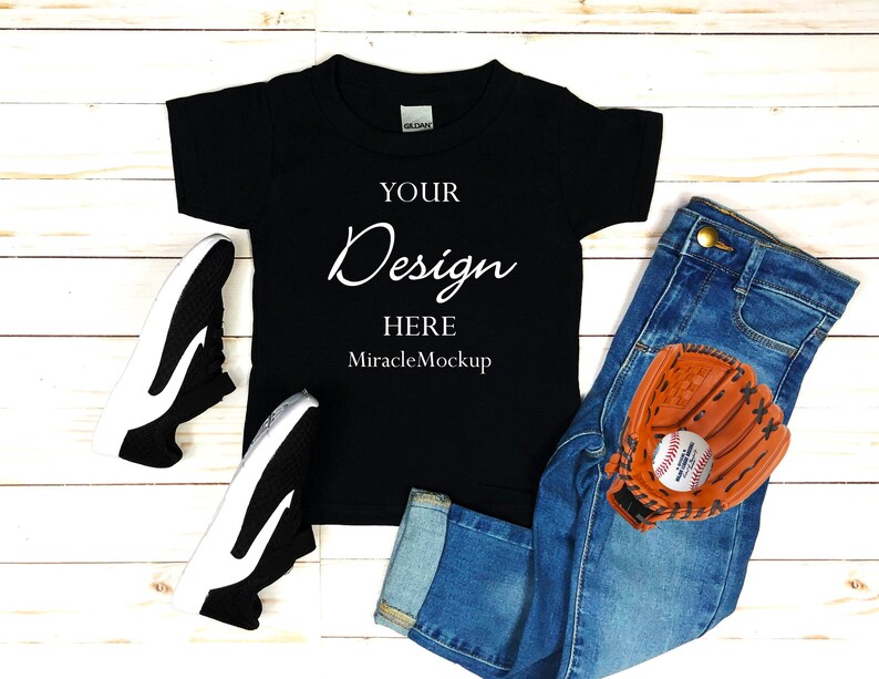 Download Kids Gildan Shirt Bundle Toddler Mock up Black White T ...