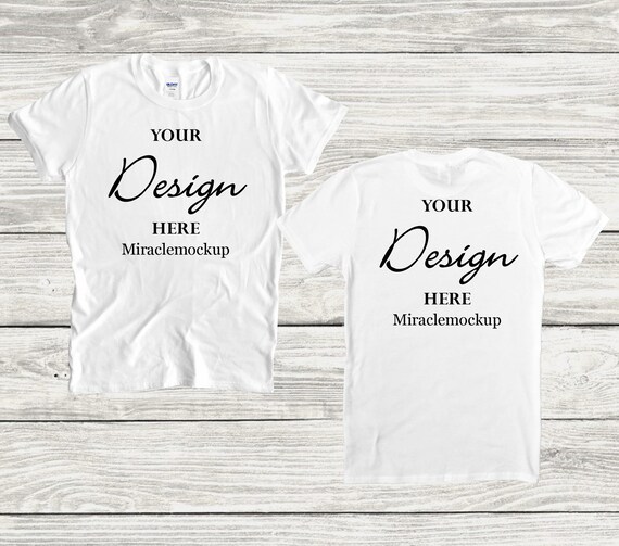 Front & Back White Gildan 2000 Mock up Mock-up Wood Background | Etsy