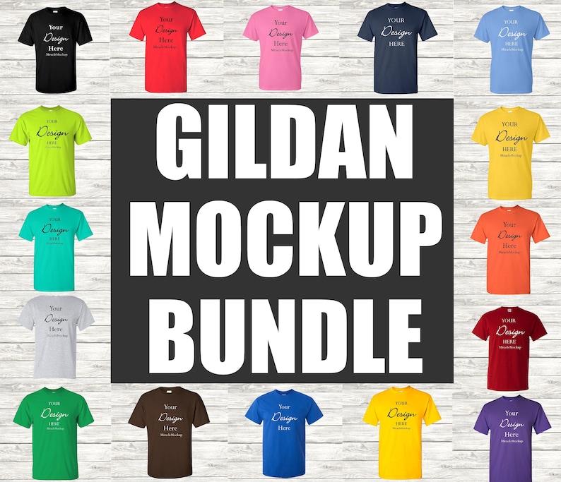 Download Gildan Mockup Bundle Gildan 2000 Mock up Wood Background ...