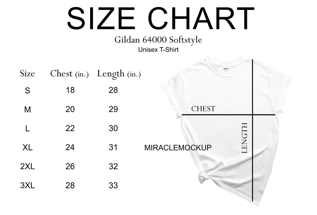 Size Chart Gildan 64000 Softstyle Mockup Shirt White Tee White - Etsy